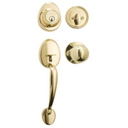 Handleset with Biscuit Style Knob Interior and Single Cylinder Deadbolt; Polished Brass, WK2
