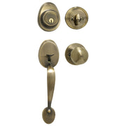 Handleset with Biscuit Style Knob Interior and Single Cylinder Deadbolt; Antique Brass, WK2
