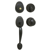 Handleset with Biscuit Style Knob Interior and Single Cylinder Deadbolt; Aged Bronze, KW1