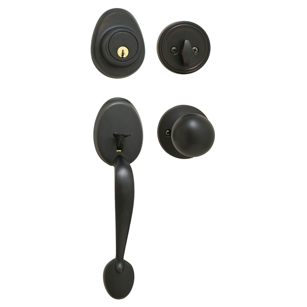 Handleset with Biscuit Style Knob Interior and Single Cylinder Deadbolt; Aged Bronze, WK2