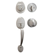Handleset with Biscuit Style Knob Interior and Single Cylinder Deadbolt; Satin Nickel, WR5