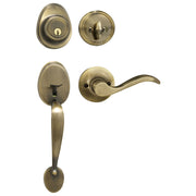 Handleset with Wave Style Lever Interior and Single Cylinder Deadbolt (Left Hand); Antique Brass, WR5