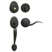 Handleset with Wave Style Lever Interior and Single Cylinder Deadbolt (Left Hand); Aged Bronze, SC1