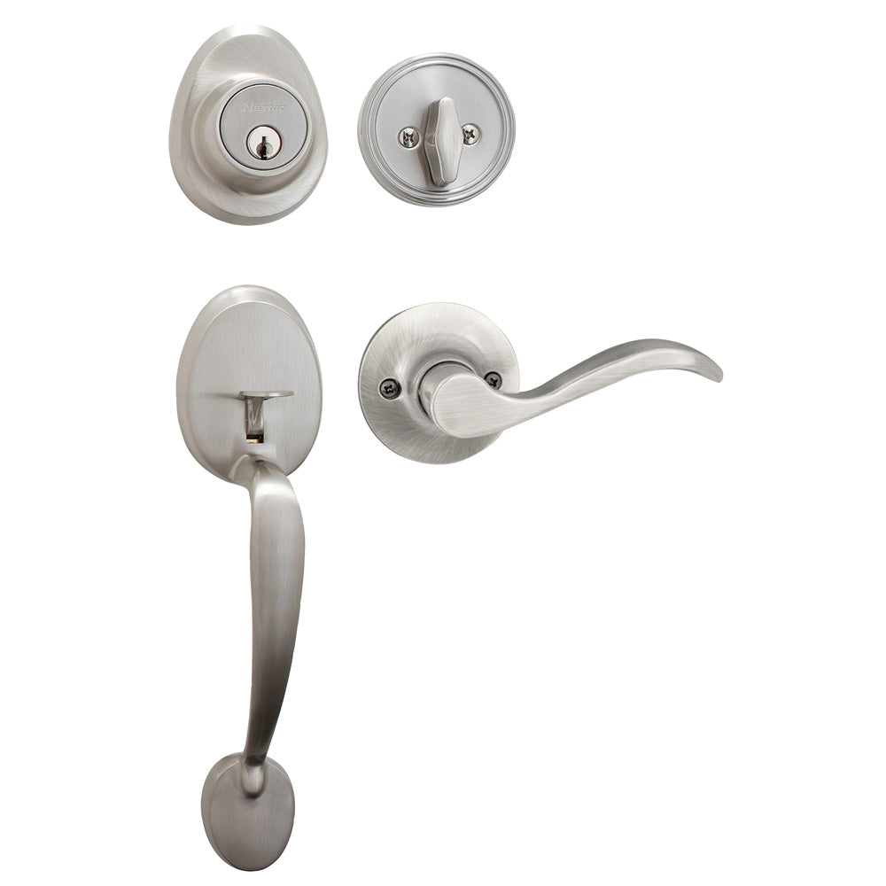 Handleset with Wave Style Lever Interior and Single Cylinder Deadbolt (Left Hand); Satin Nickel, WK2