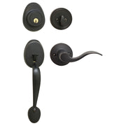 Handleset with Wave Style Lever Interior and Single Cylinder Deadbolt (Right Hand); Aged Bronze, WR5