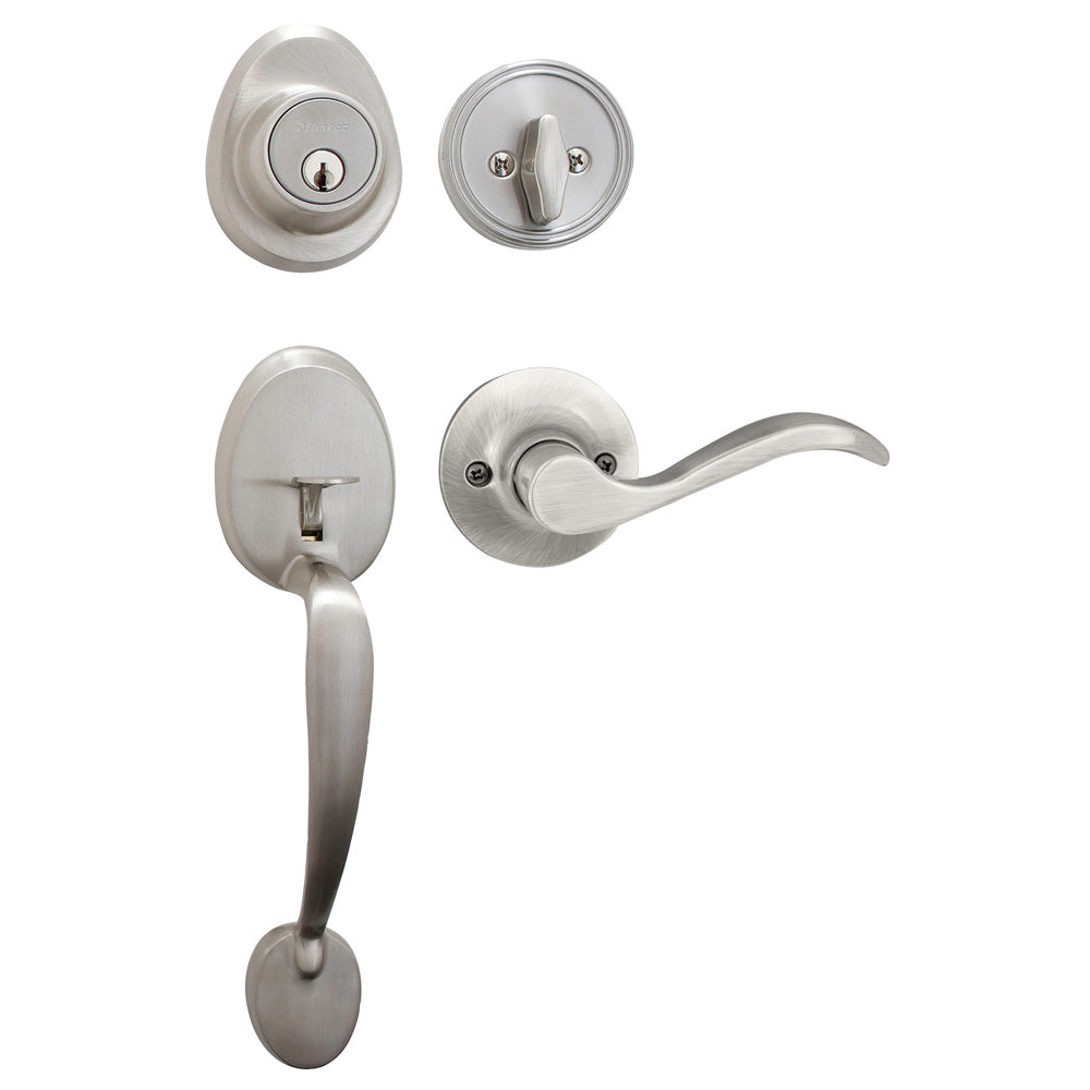 Handleset with Wave Style Lever Interior and Single Cylinder Deadbolt (Right Hand); Satin Nickel, SC1