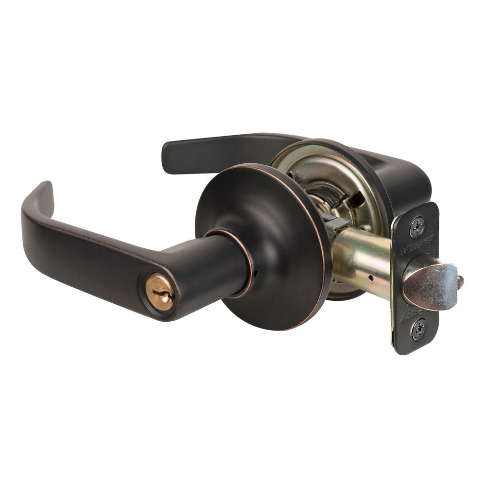 Return Style Lever Storeroom Lock; Aged Bronze, SC1