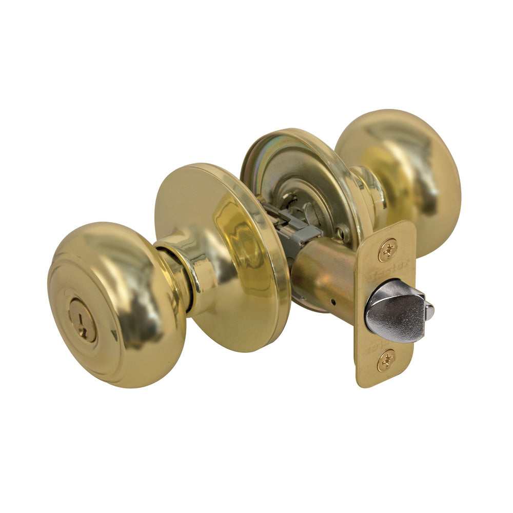 Rusk Style Knob Entry Door Lock; Polished Brass, WR5