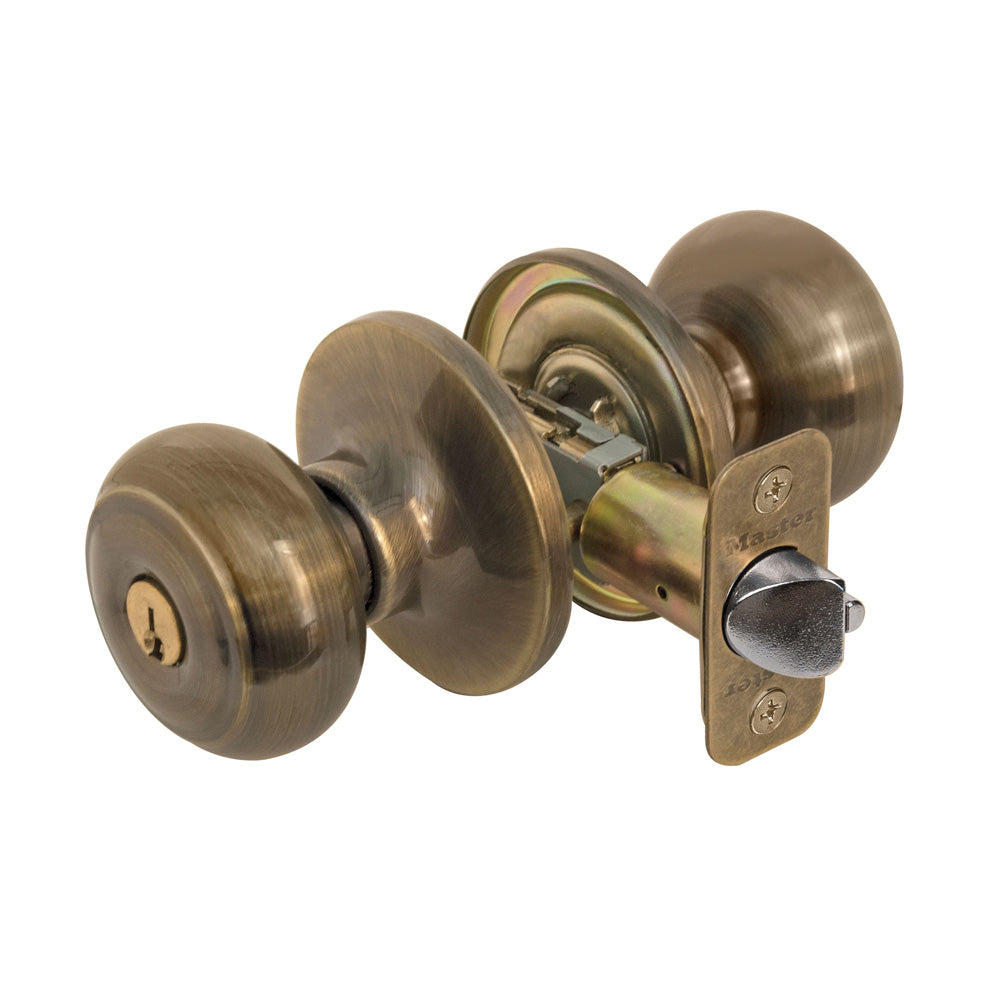 Rusk Style Knob Entry Door Lock; Antique Brass, SC1