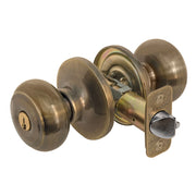 Rusk Style Knob Storeroom Lock; Antique Brass, KW1