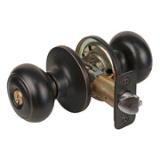 Rusk Style Knob Storeroom Lock; Aged Bronze, KW1