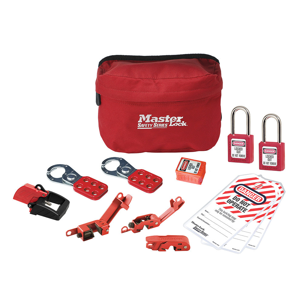 Lockout Pouch with Standard Electrical Device Assortment and two Zenex™ Thermoplastic Padlocks