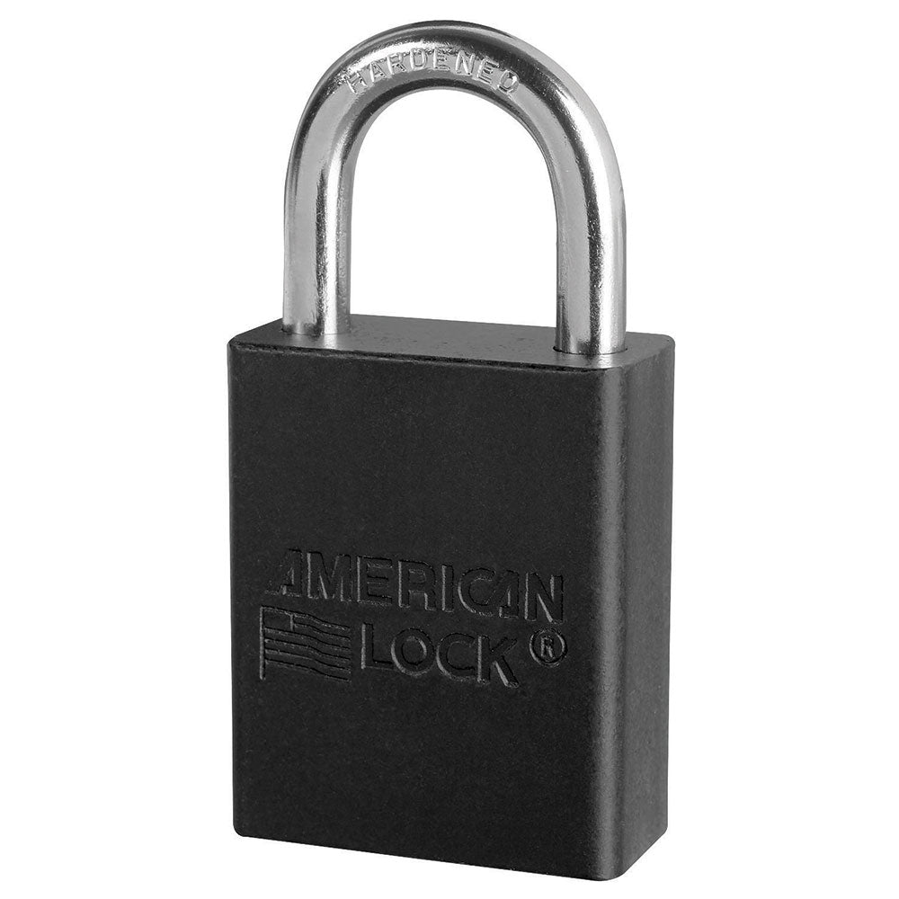 Black Anodized Aluminum Safety Padlock, 1-1/2in (38mm) Wide with 1in (25mm) Tall Shackle, Master Keyed