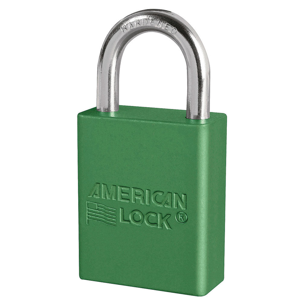 Green Anodized Aluminum Safety Padlock, 1-1/2in (38mm) Wide with 1in (25mm) Tall Shackle, Keyed Alike