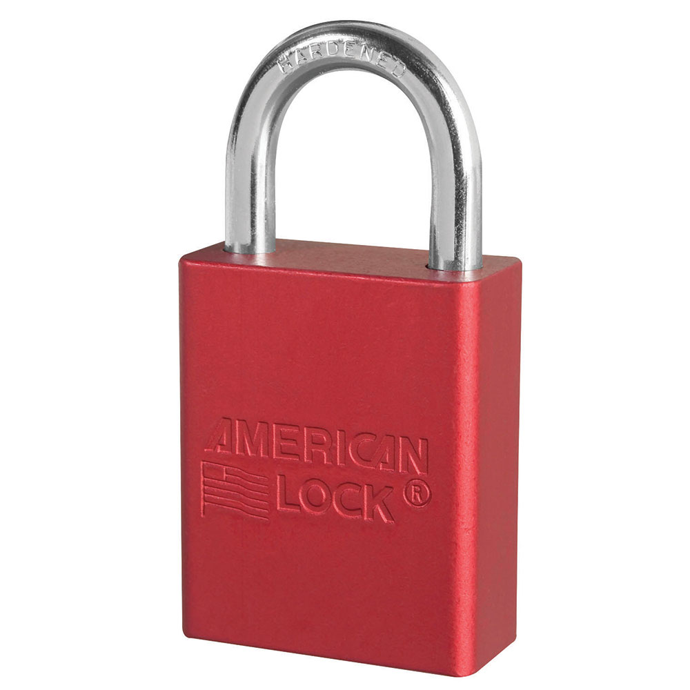 Red Anodized Aluminum Safety Padlock, 1-1/2in (38mm) Wide with1in (25mm) Tall Shackle, Key Retaining Safety Exclusive Cylinder