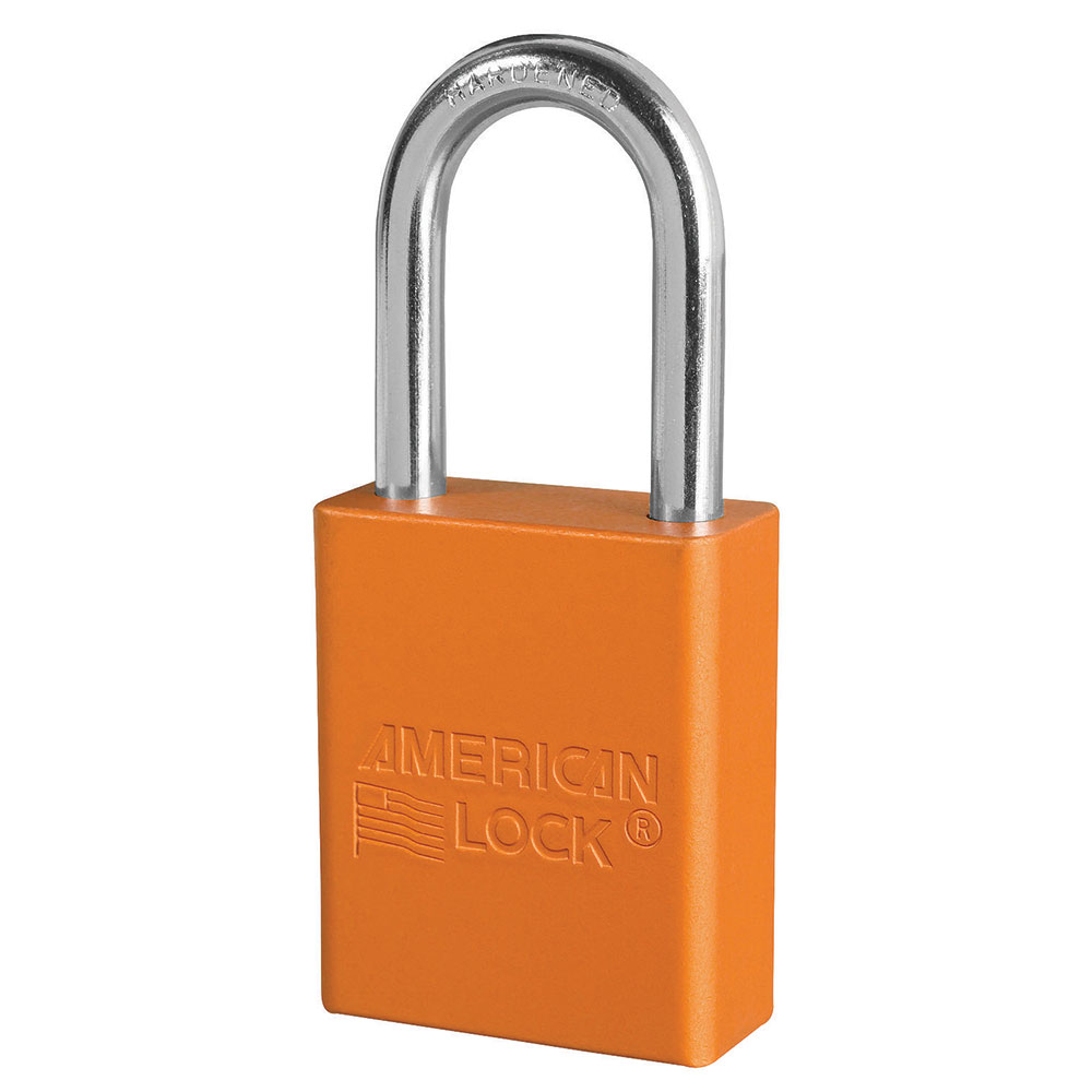 Orange Anodized Aluminum Safety Padlock, 1-1/2in (38mm) Wide with 1-1/2in (38mm) Tall Shackle, Master Keyed