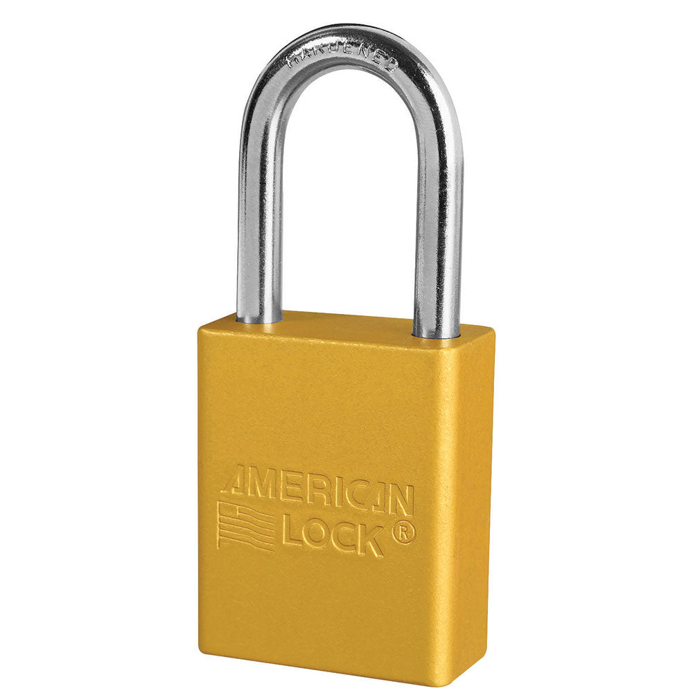 Yellow Anodized Aluminum Safety Padlock, 1-1/2in (38mm) Wide with 1-1/2in (38mm) Tall Shackle