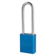 Blue Anodized Aluminum Safety Padlock, 1-1/2in (38mm) Wide with 3in (76mm) Tall Shackle, Keyed Alike Master Keyed