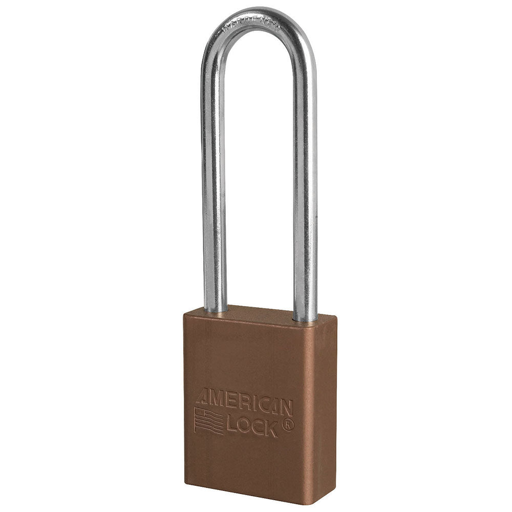 Brown Anodized Aluminum Safety Padlock, 1-1/2in (38mm) Wide with 3in (76mm) Tall Shackle, Keyed Alike Master Keyed