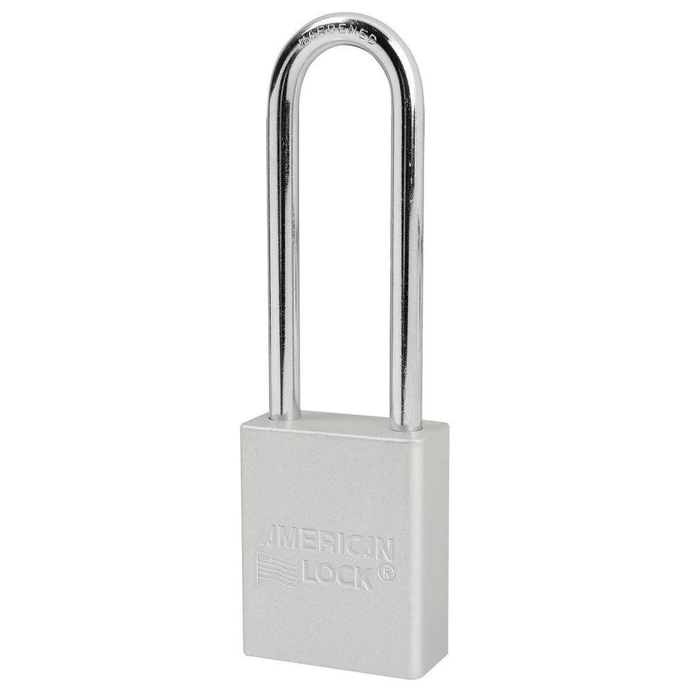 Silver Anodized Aluminum Safety Padlock, 1-1/2in (38mm) Wide with3in (76mm) Tall Shackle, Key Retaining Safety Exclusive Cylinder