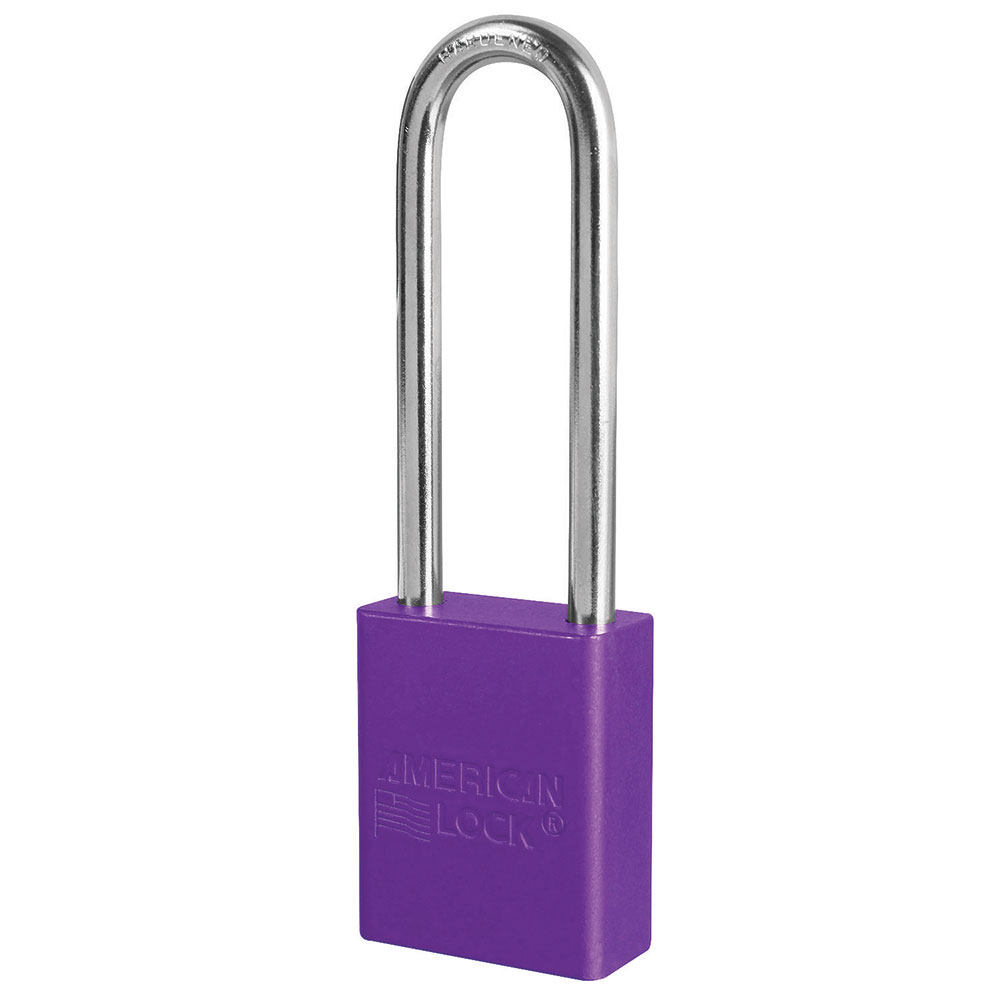 Purple Anodized Aluminum Safety Padlock, 1-1/2in (38mm) Wide with3in (76mm) Tall Shackle, Key Retaining Safety Exclusive Cylinder