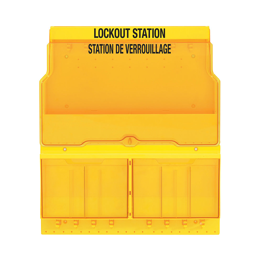 Deluxe Lockout Station with Cover and Trilingual Labels, Unfilled.