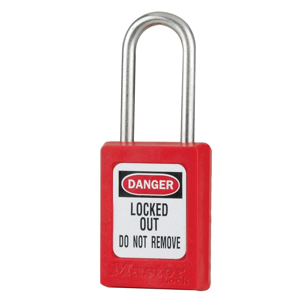 Red Zenex™ Thermoplastic Safety Padlock, 1-3/8in (35mm) Wide with 1-1/2in (38mm) Tall Stainless Steel Shackle, Non-Key Retaining