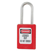Red Zenex™ Thermoplastic Safety Padlock, 1-3/8in (35mm) Wide with 1-1/2in (38mm) Tall Stainless Steel Shackle, Non-Key Retaining
