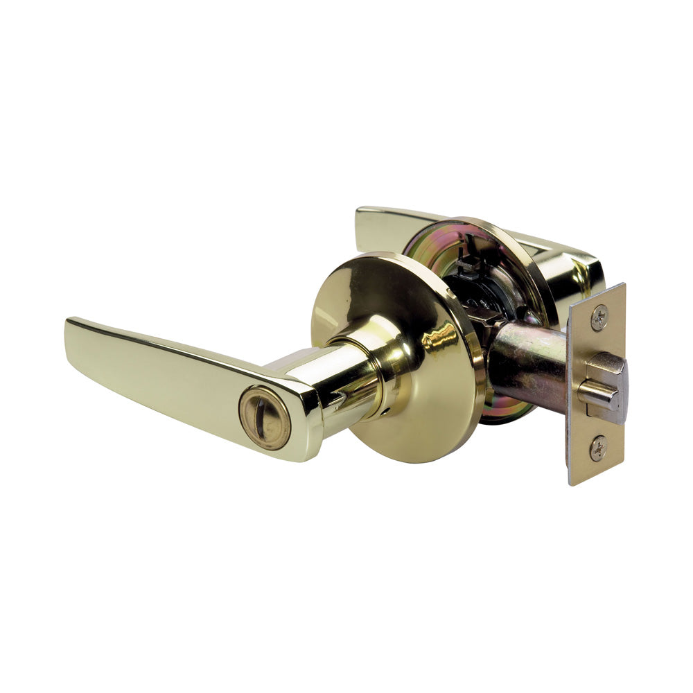 Straight Style Lever Privacy Door Lock; Polished Brass
