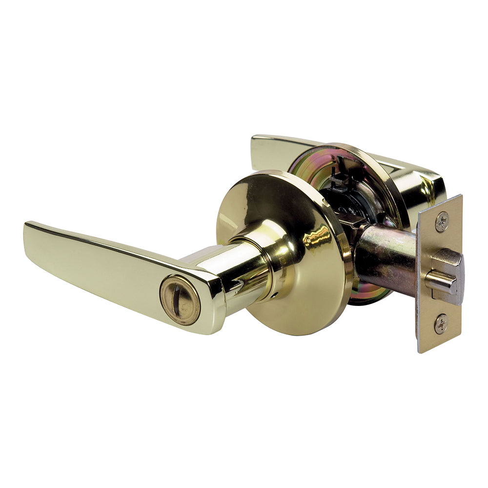 Straight Style Lever Bed and Bath Door Knob; Polished Brass