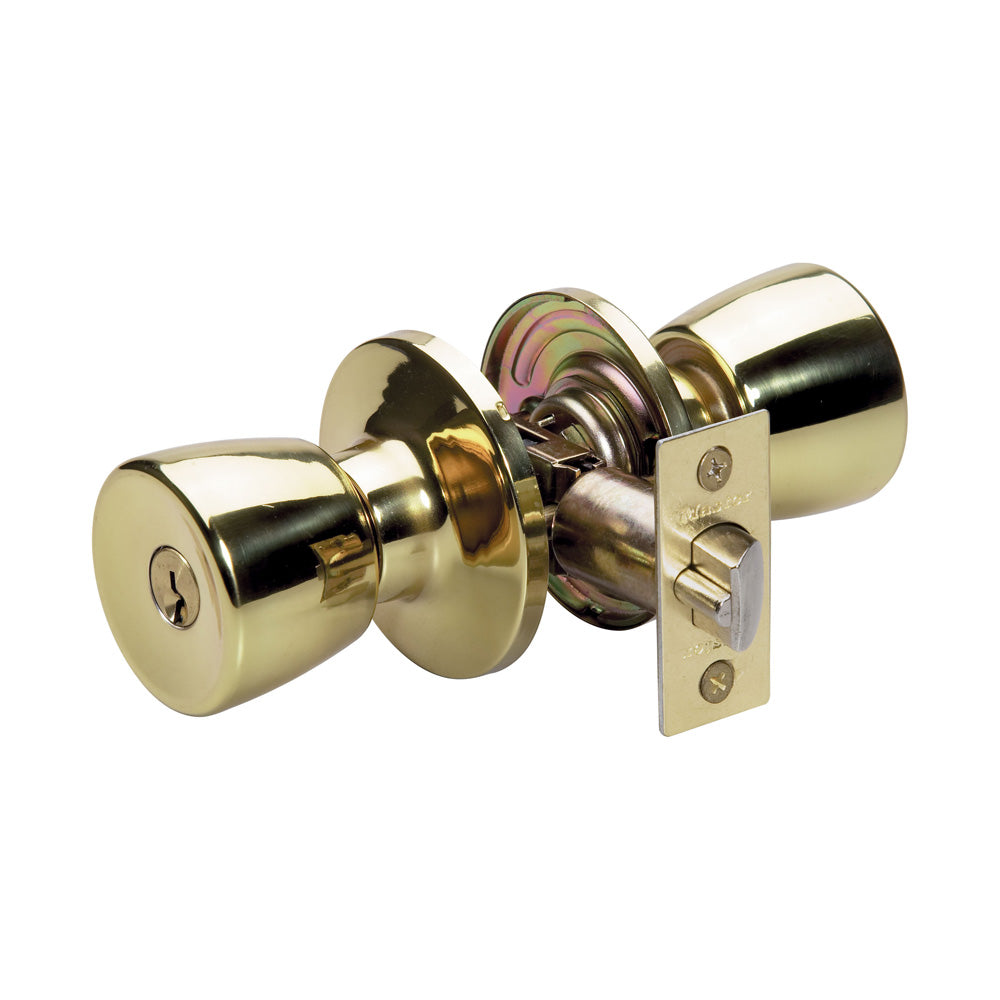 Tulip Style Knob Entry Door Lock; Polished Brass, KW1