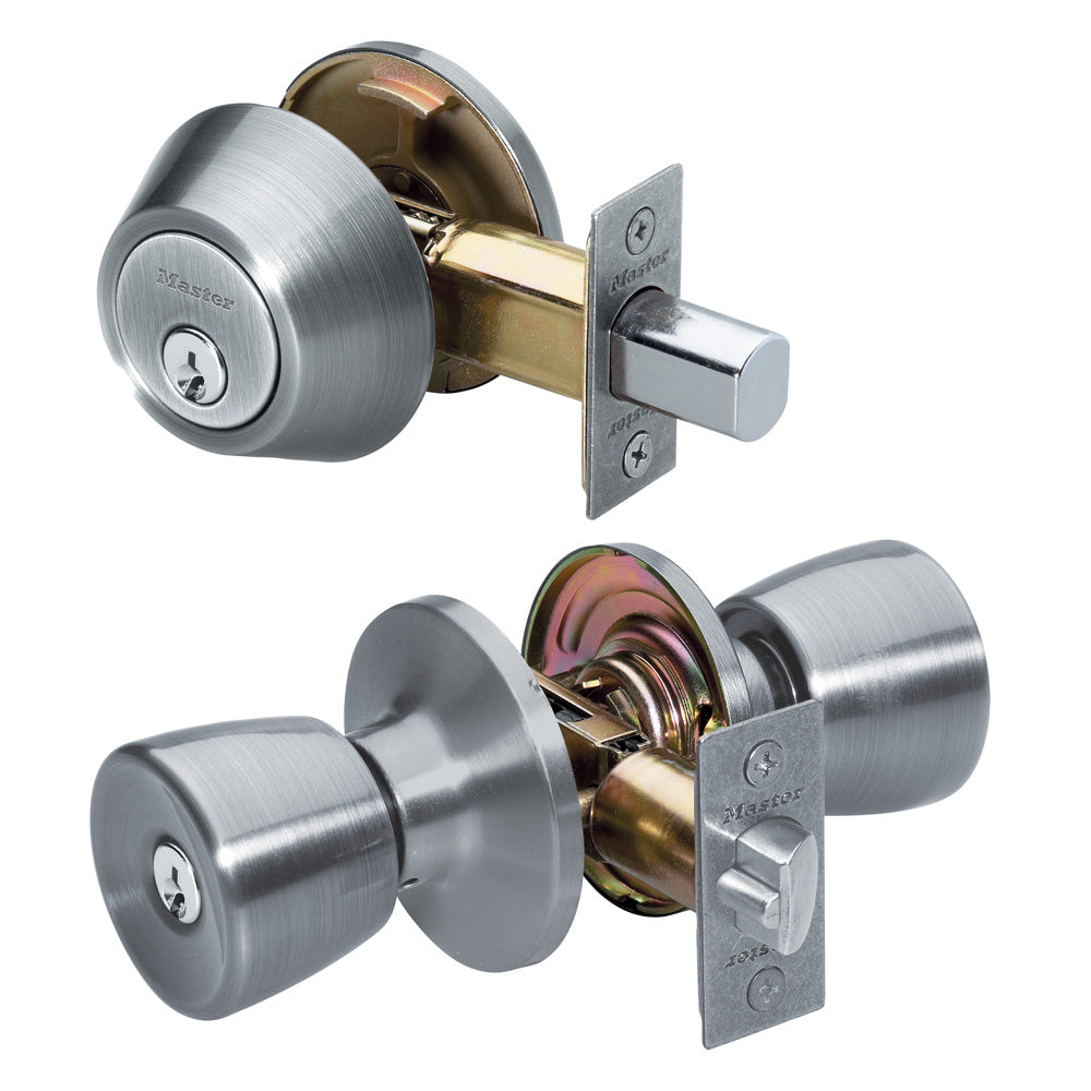 Tulip Style Knob Entry Door Lock with Single Cylinder Deadbolt; Combo Pack; Satin Nickel, WK2