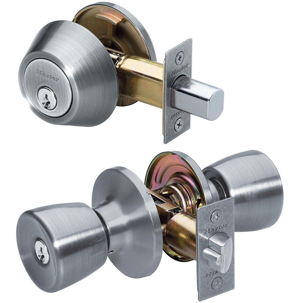 Tulip Style Knob Entry Door Lock with Single Cylinder Deadbolt; Combo Pack; Satin Nickel