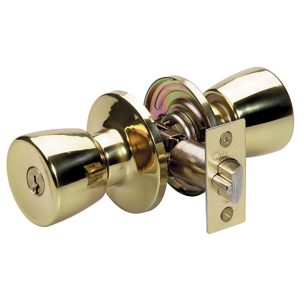 Tulip Style Knob Mobile Keyed Entry Door Lock; Polished Brass