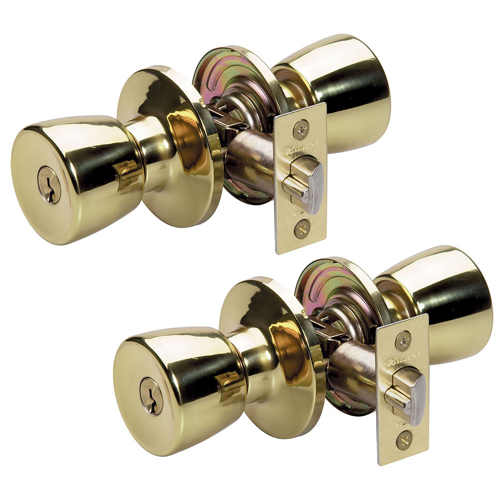 Tulip Style Knob Entry Door Lock; Polished Brass; 2-Pack