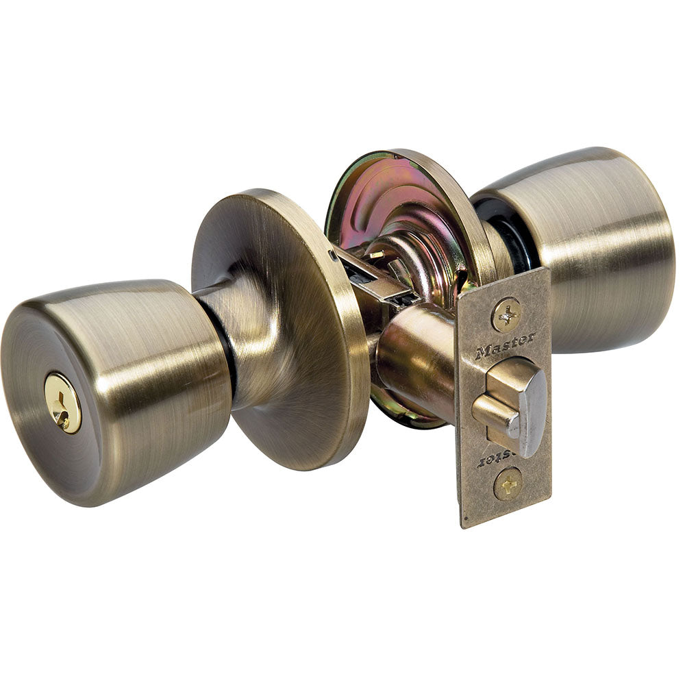Tulip Style Knob Entry Door Lock; Antique Brass