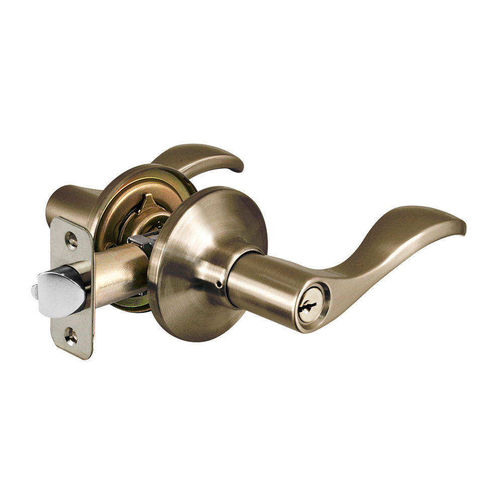 Wave Style Lever Entry Door Lock; Antique Brass, WK2