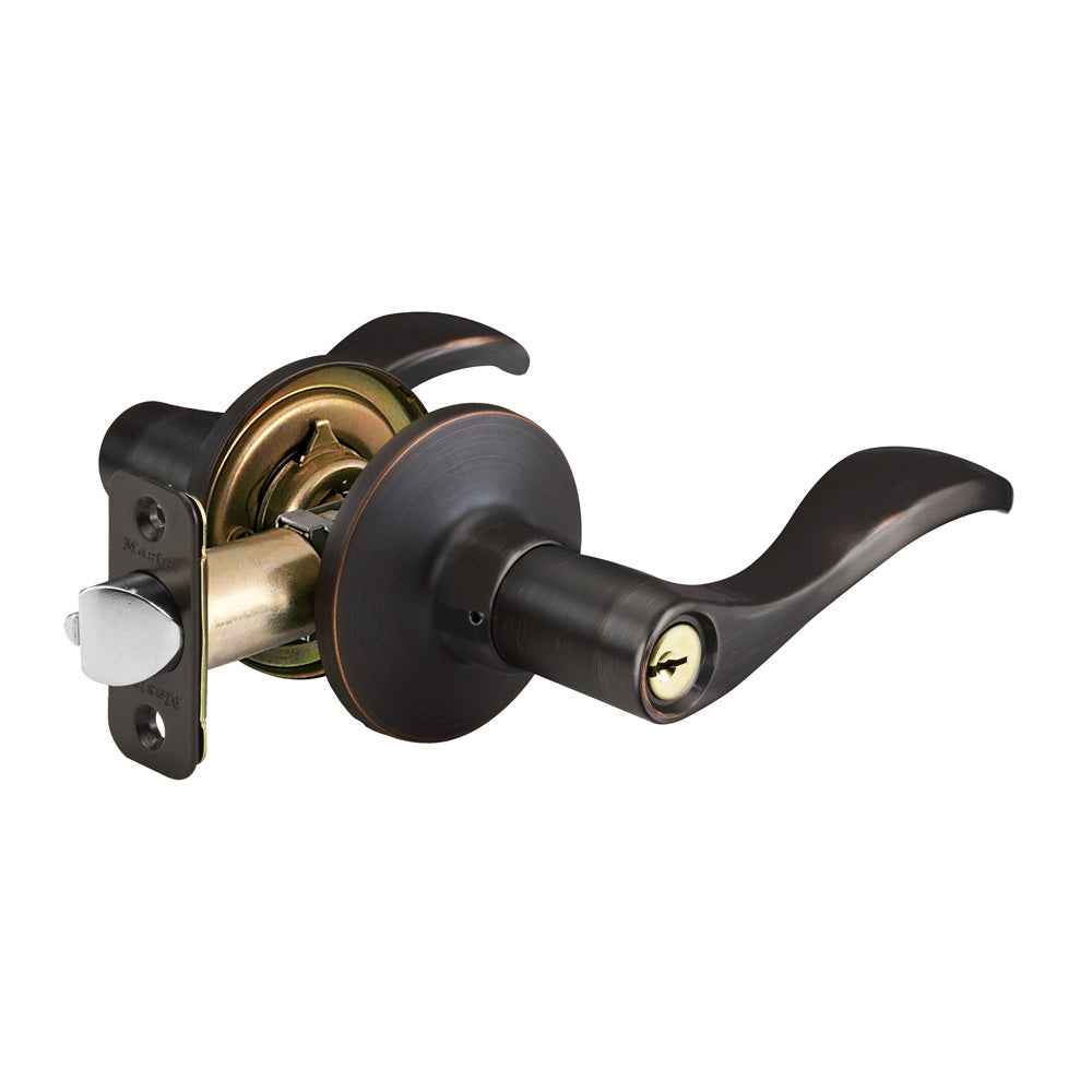 Wave Style Lever Entry Door Lock; Aged Bronze, SC1