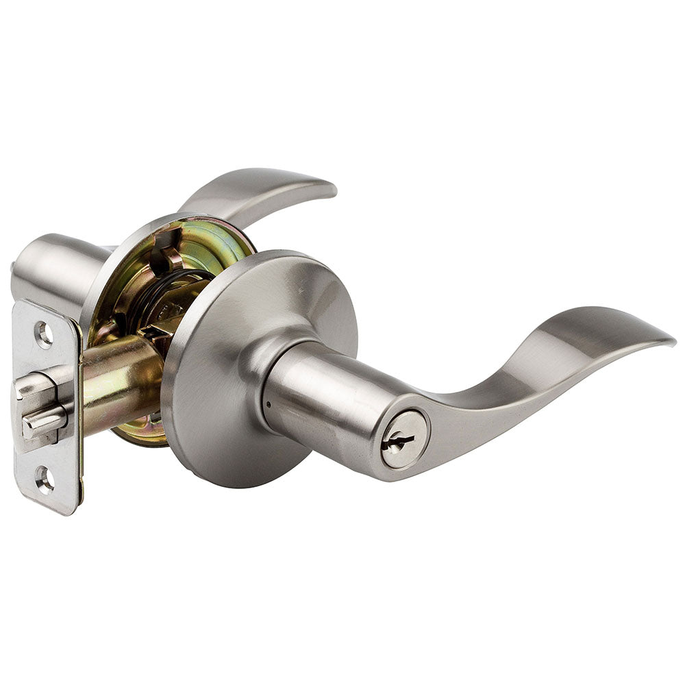 Wave Style Lever Entry Door Lock; Satin Nickel
