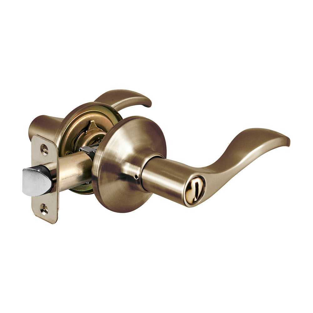 Wave Style Lever Privacy Door Knob; Antique Brass