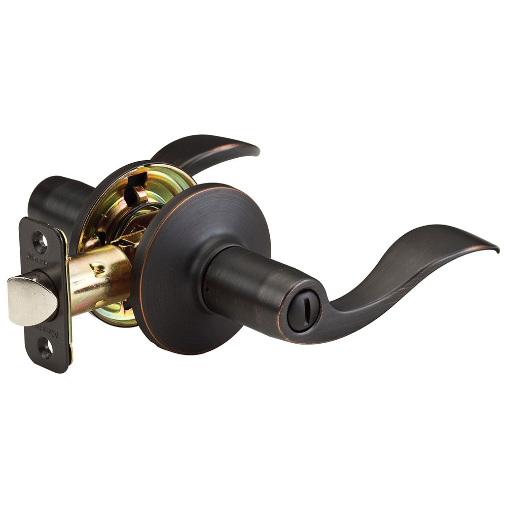 Wave Style Lever Bed and Bath Door Knob; Aged Bronze
