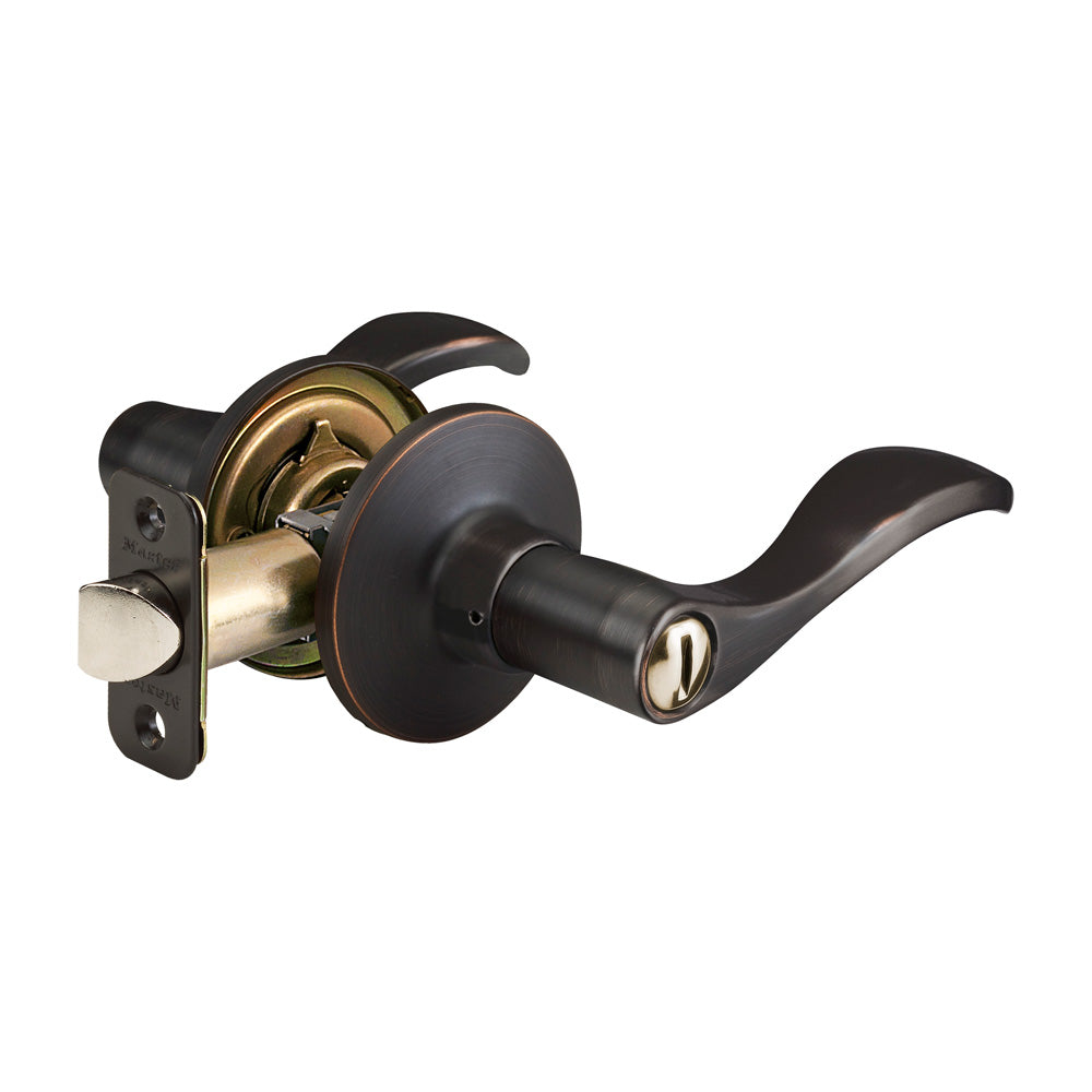 Wave Style Lever Privacy Door Knob; Aged Bronze