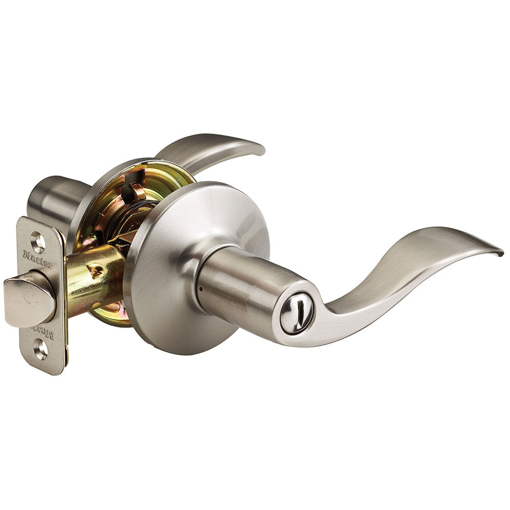 Wave Style Lever Bed and Bath Door Knob; Satin Nickel