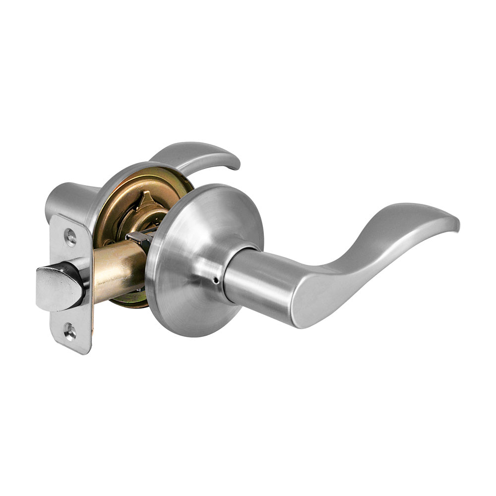 Wave Style Lever Passage Door Knob; Satin Nickel