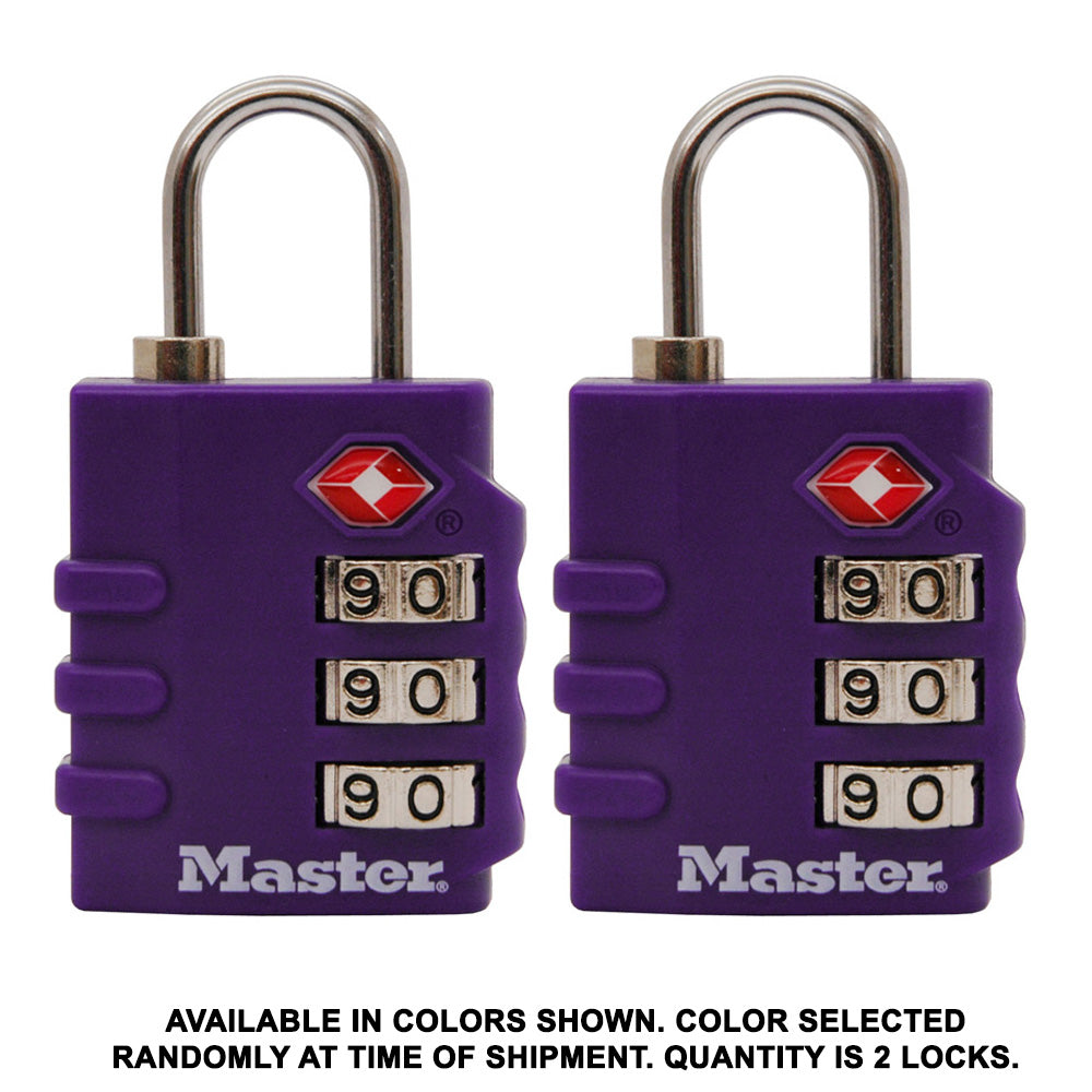 1-3/8in (35mm) Wide Set Your Own Combination TSA-Approved Luggage Lock; Assorted Colors; 2-Pack