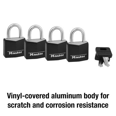 1-3/16in (30mm) Wide Covered Solid Body Padlock; 4-Pack