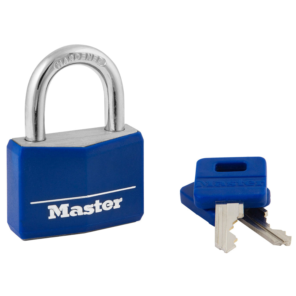 1-9/16in (40mm) Wide Covered Solid Body Padlock; Blue