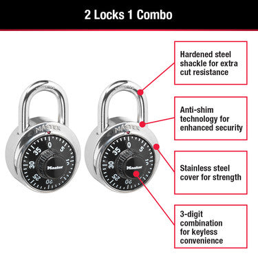 1-7/8in (48mm) Wide Combination Dial Padlock; 2-Pack