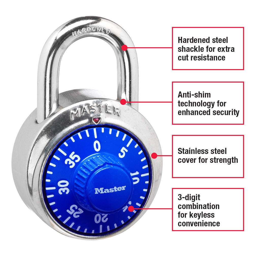1-7/8in (48mm) Wide Combination Dial Padlock; Blue Dial
