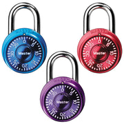 1-9/16in (40mm) Wide Combination Dial Padlock; Assorted Colors; 3-Pack